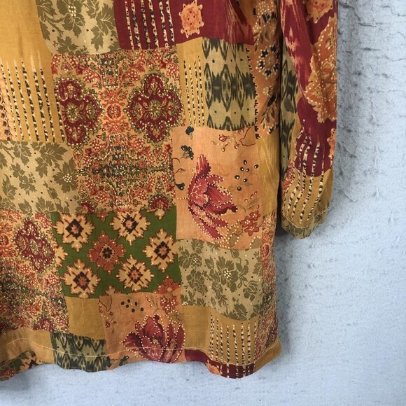 Tianello Shirt Womens Small Patchwork Floral Rayon Boho Made USA Button Front - Picture 16 of 16